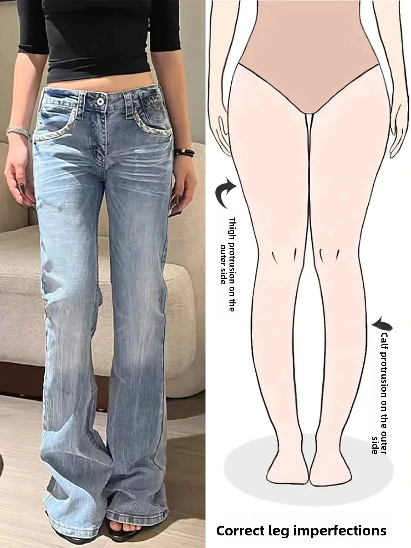 

Американские ретро-джинсы-клеш с эффектом потертости, женские, весенние, новые, в уличном стиле, облегающие, длинные брюки, для фигуры типа «груша», прямые штанины