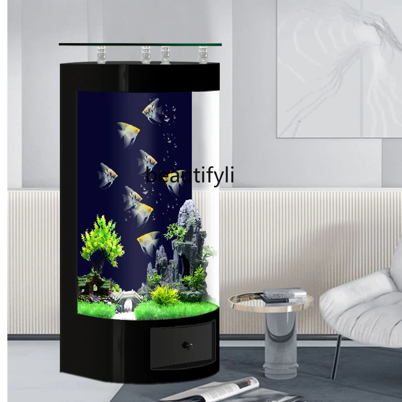 

Semi-circular goldfish tank living room small and medium glass floor-to-ceiling lazy water-free aquarium