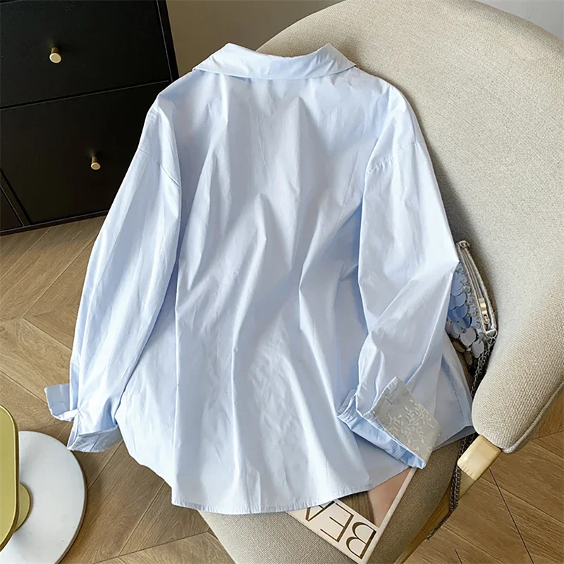 2025 جديد الصيف وهمية قطعتين قمصان المرأة عادية مقوس دانتيل طوق الشمس واقية المرأة بلوزة طويلة الأكمام المرأة بلايز