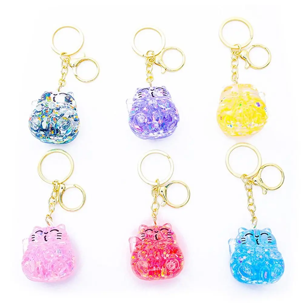 2024 Luminous Fortune Cat Key Chain Liquid Quicksand Cute Bag Pendant Creative Car Keychain Ornaments