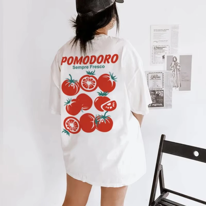 

Italian Tomato Pomodoro Graphic Tees Cotton Women Oversized T-Shirt Y2k Aesthetic Fruit Foodie Tee Shirt Unisex Streetwear Tops