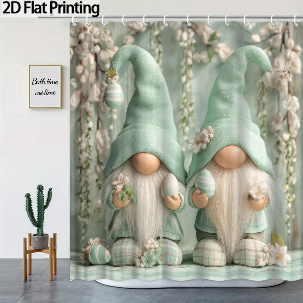 2D Flat, 2D Flat, 1pc 2D Flat Easter Gnome Shower Curtains Featuring Charming Spring Decorations with Delightful Characters And