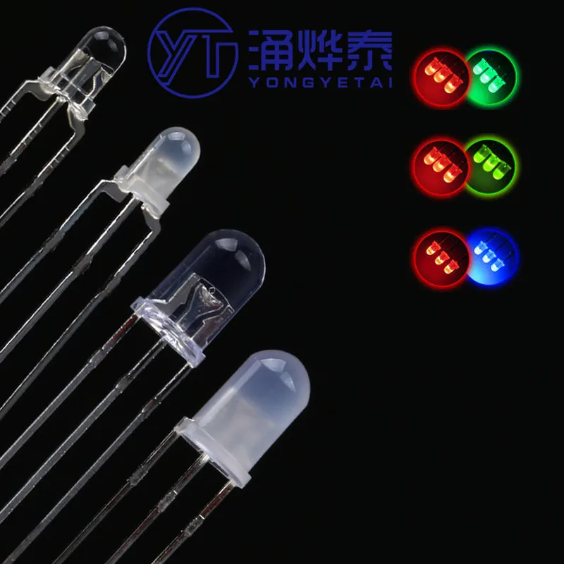 YYT 100PCS 3MM 5MM transparent fog-like LED red-green/red-blue/red-emerald-green dual-color light-emitting diode