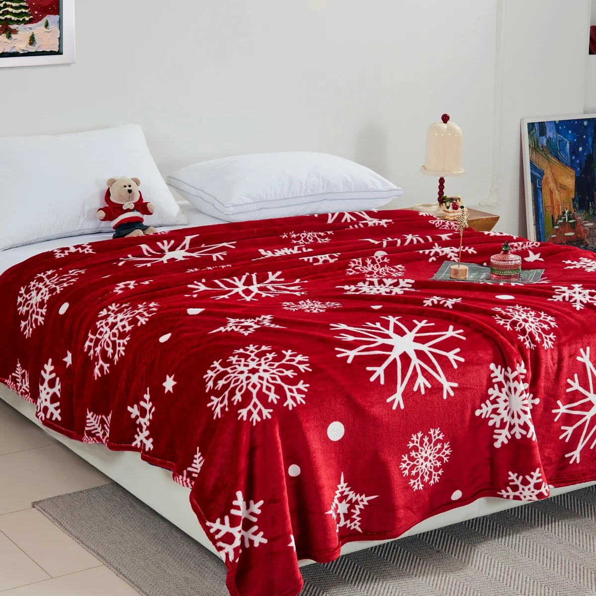 Snowflake Pattern Blanket Christmas Style Bedspread Breathable Soft Towel Nap Kneen Blankets Travel Shawl manta(no pillowcase)