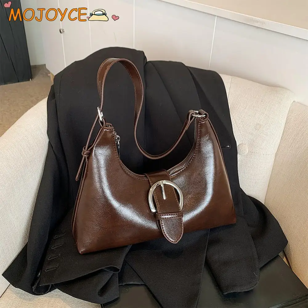 

Punk Style Women's Vintage Shoulder Bag PU Leather Handbag with Inner Pocket Buckle Design Crossbody Bag Solid Versatile Satchel