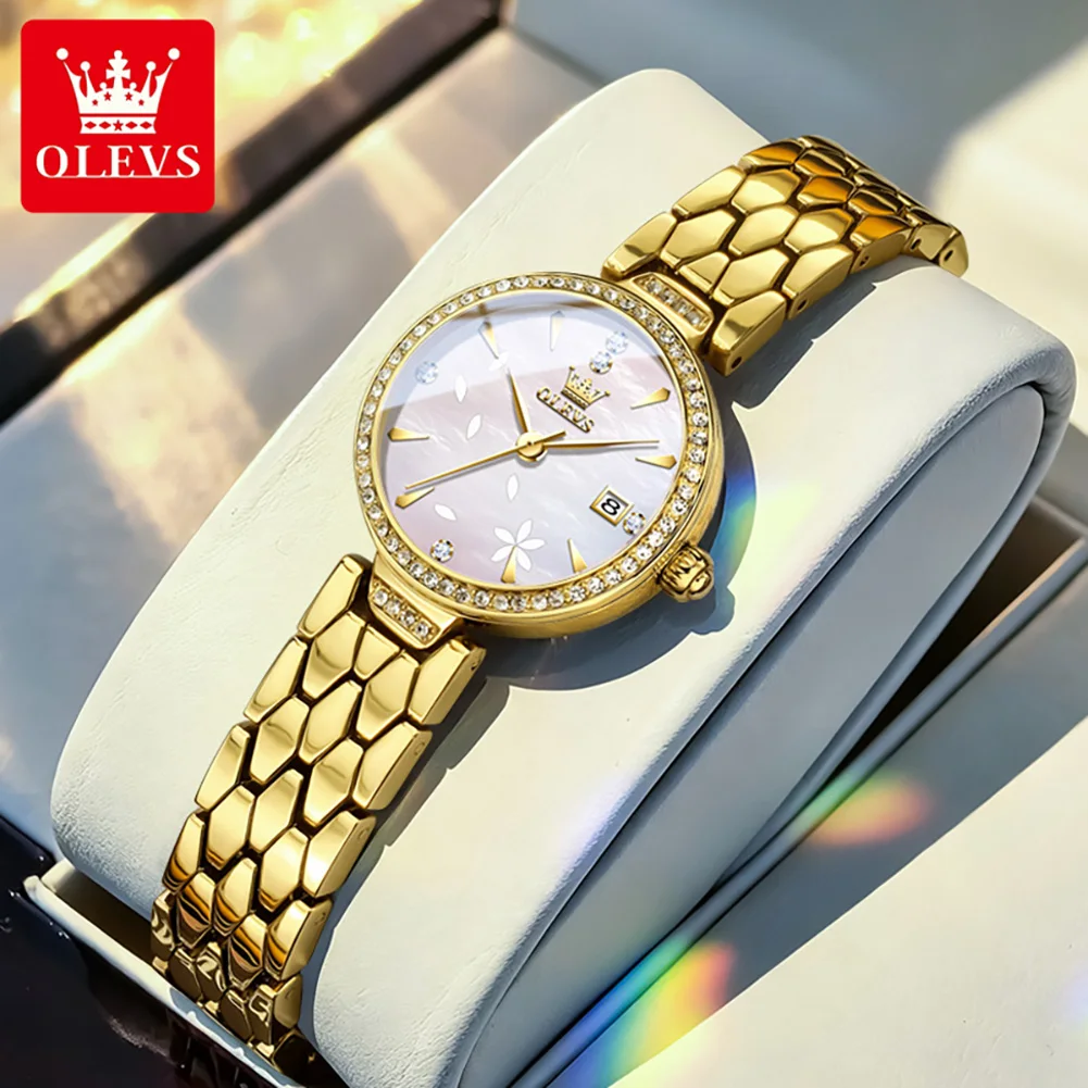 OLEVS Women's Quartz Watch Stainless Steel Bracelet Fashion Casual Wrist Watch 26mm Crystal Bezel Waterproof Womens Clock 5689