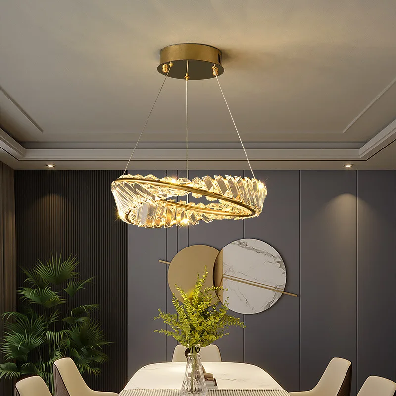 

Modern Living Room Dining Room Led Dimmable Pendant Light Luxury Gold Irregular Ring Crystal Pendant Lamp Home Decoration Luxury
