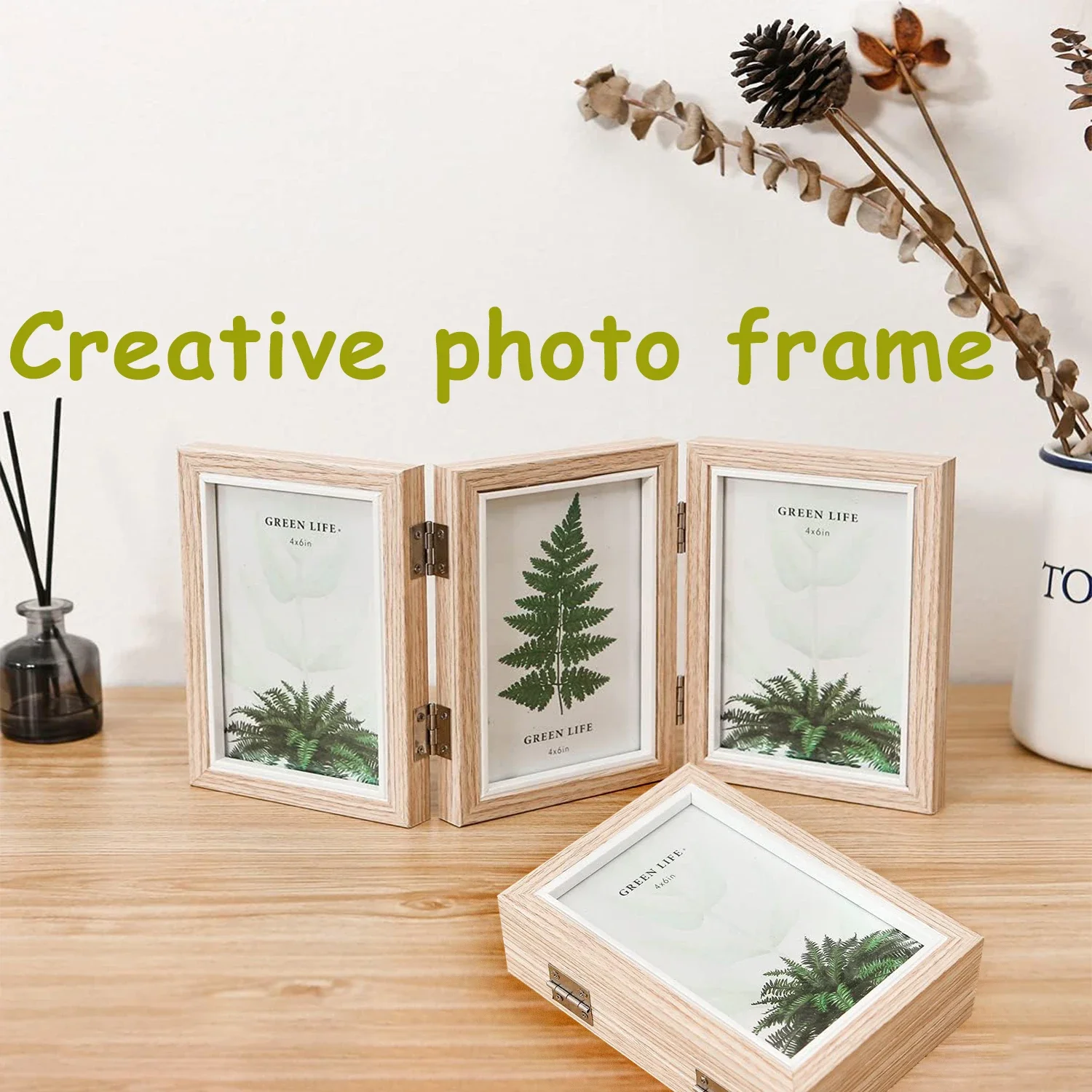 

Rustic Foldable Picture Frame 4x6 Two/Three Folding Frame Desktop Hinged Photo Frame Stand Vertically on Desktop or Tabletop