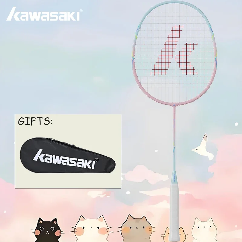 Kawasaki badmintonracket, geveerde rackets met snaartassen, snelheidssport, duurzaam, anti-breuk, voor kinderen en beginners, geschikt voor training.