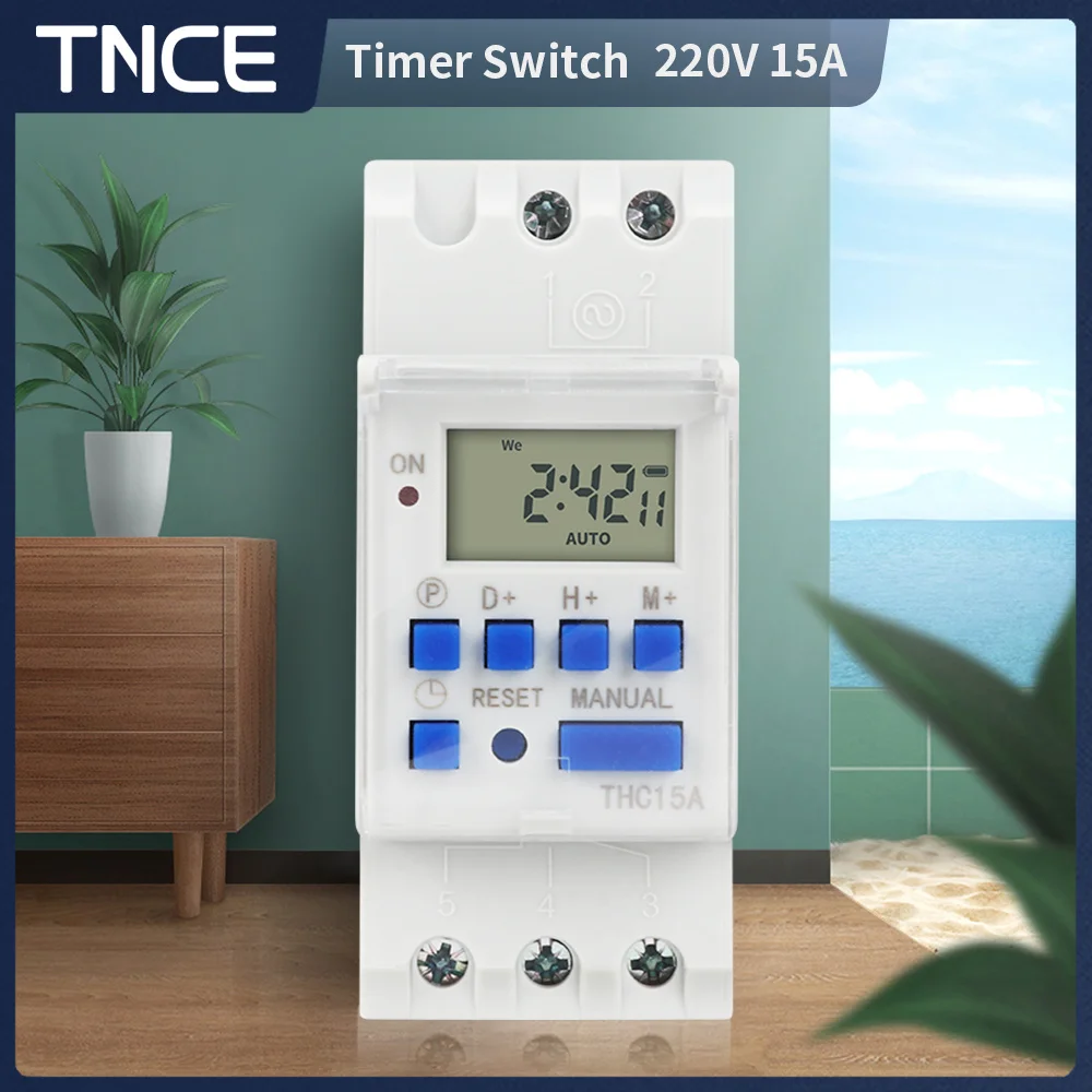 TNCE 220 فولت الموقت التبديل THC15A حجم صغير 7 أيام للبرمجة الوقت تحكم رقمي كامل وحدة التحكم الآلي قواطع ل
