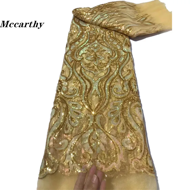 

Mccarthy African lace fabric 2023 latest Bule Indian sari fabric high quality tulle 3D sequined lace fabric for wedding dress