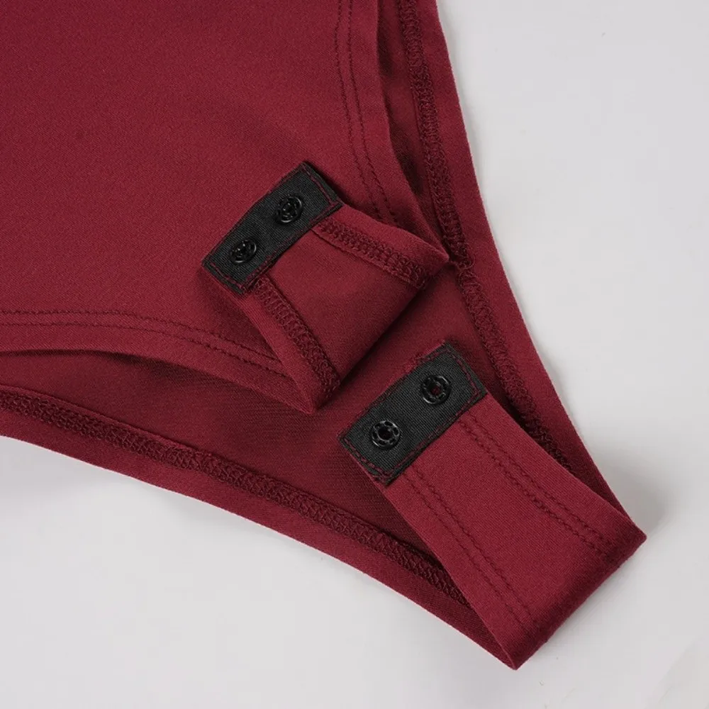 Tops cortos ajustados con cuello en V elegantes, Top dulce de manga larga, mono ajustado elástico y cómodo para chica picante