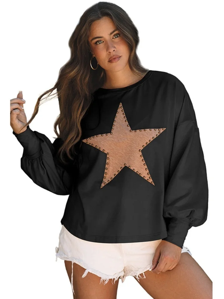 

Women Sweatshirt Autumn New Women's Pullover Crew Neck Long Sleeve Top Star Print Sweatshirt With Unique Style
