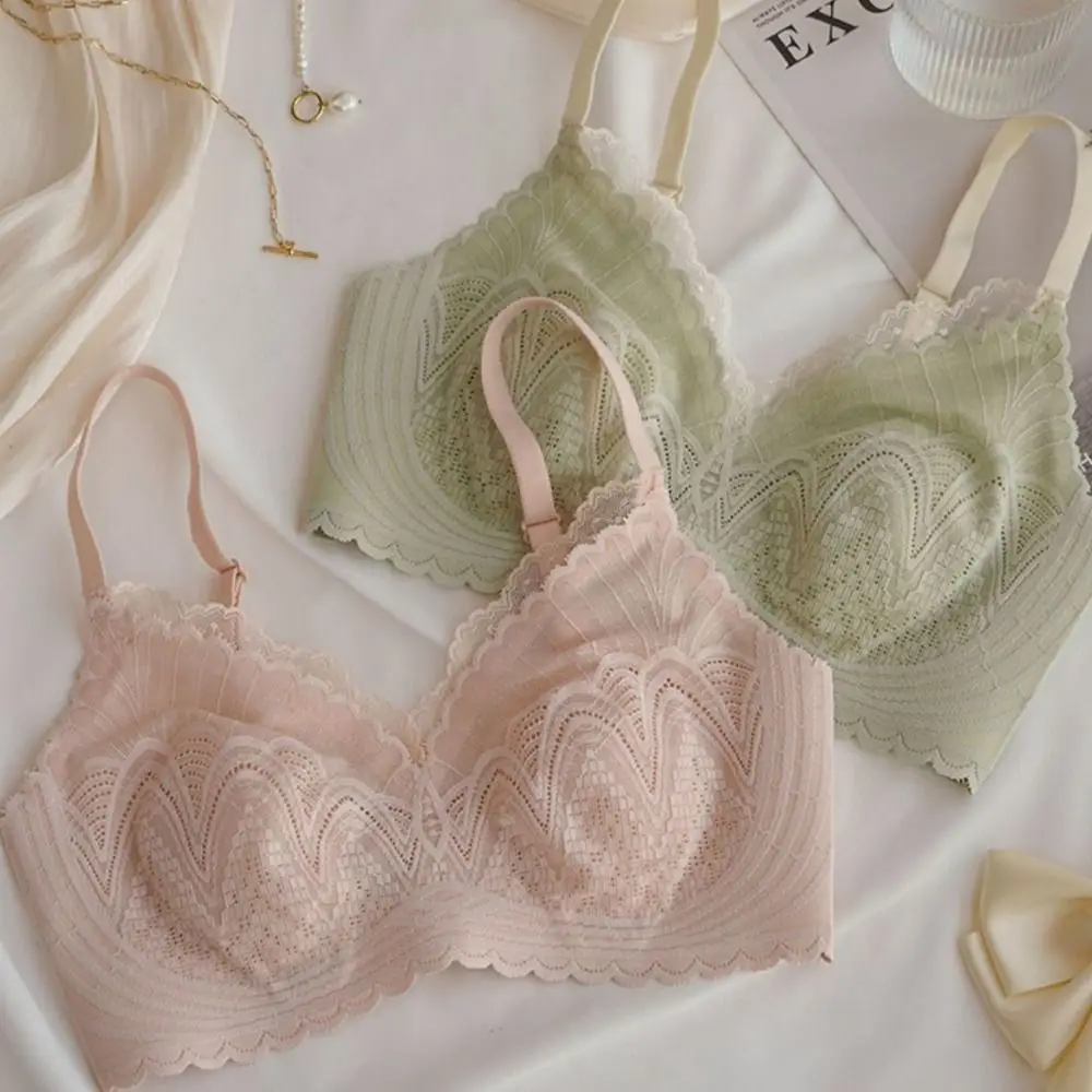 

Lace Mesh Wireless Deep V Bra Shockproof Lingerie Brassiere for Women Anti-sagging Adjustable Push Up Underwear Girls