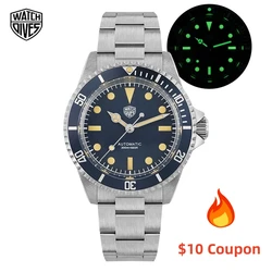 Watchdives WD79090 Vintage Sub Watch NH35 Automatic Movement  Domed Sapphire 20ATM C3 BGW9 Luminous 316L Steel Men Wristwatch