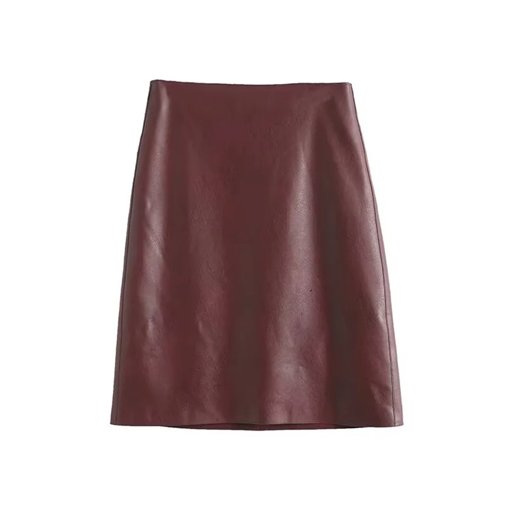 

cracked texture high waisted leather skirt winter new item solid color slim fit skirt for women