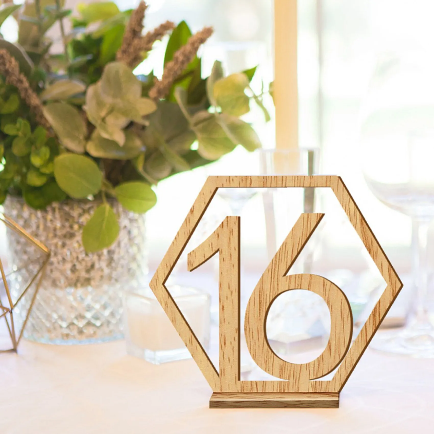 FAST-2X 1-20 Numbers Wood Signs Wedding Hexagon Table Number Wooden Table Numbers Rustic Wedding Engagement Seat Numbers Sign