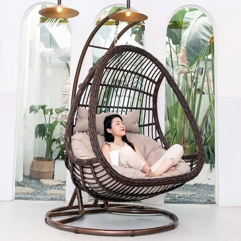 Rattan Hanging Basket Chair Swing for Patio Balcony Bedroom Outdoor Adult Nest Cradle Rocking Seat Home Decor