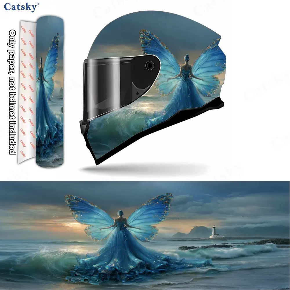 Romantic Blue Butterfly Pattern Helmet stickers , PVC Material Multifunctional Helmet Stickers, Scratch-Resistant & Fade-Proof,