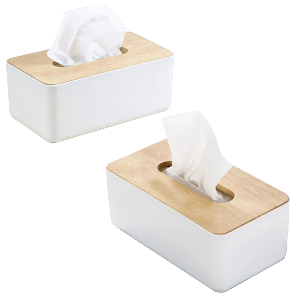 

Oak Tissue Box Holder Rectangle Wooden with Lid Bamboo Boxes for Table Office