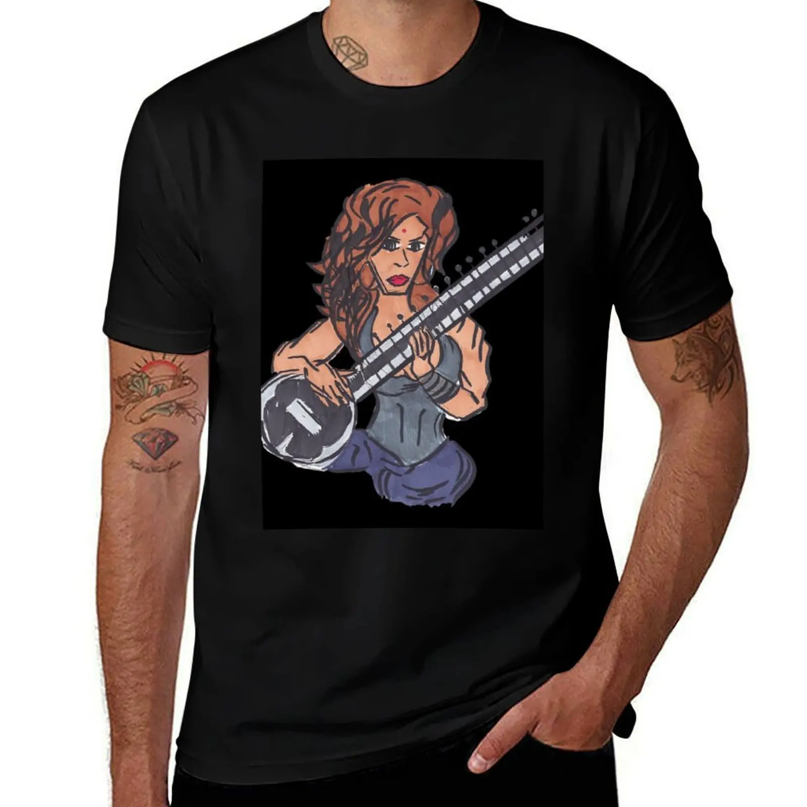 

SITAR PLAYER T-Shirt printed t shirts for man t shirts for man cotton soft T-Shirt