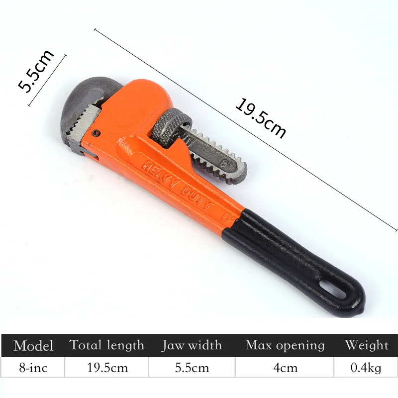 Heavy Duty Straight Pipe Wrench 8in/10in/12in/14in Plumbing Wrenches Universal Adjustable Pipe Clamp Pliers Plumber Spanner Tool