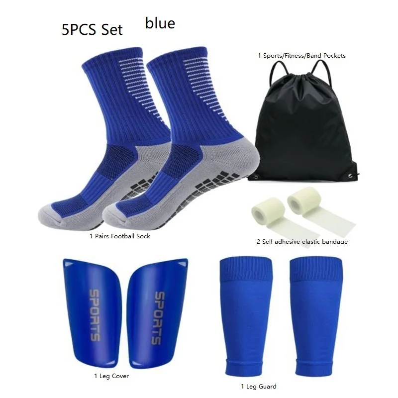 5PCS Set Drawstring Sports Ball Bag Mens Soccer Socks Women Sport Socks Leg Cover Shin Pads Soccer Training Shank Board Bandage