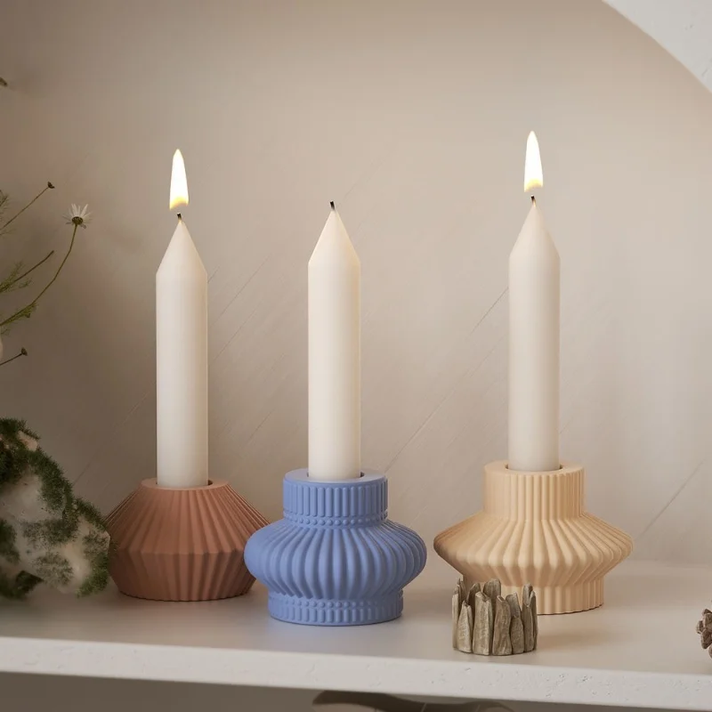 Molde geométrico da vela do silicone, resina epóxi, lanterna listrada, gesso DIY, decoração Home fina, armazenamento
