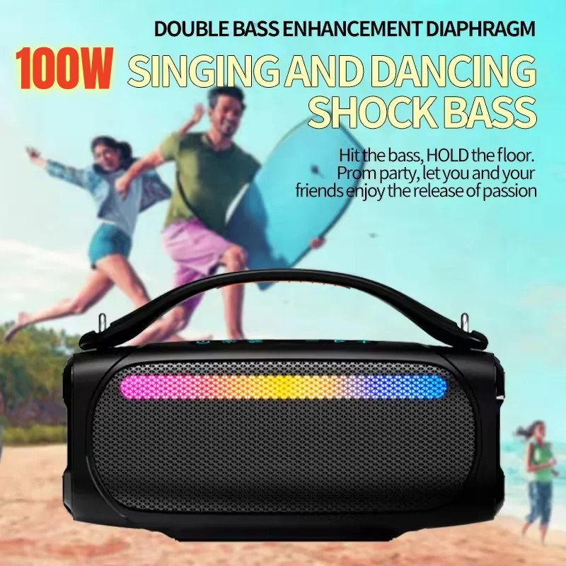 

100W Super Bass Square Use Subwooofer Sound Column High Power Caixa De Som Bluetooth Speaker Portable Outdoor Party Box AUX IPX5