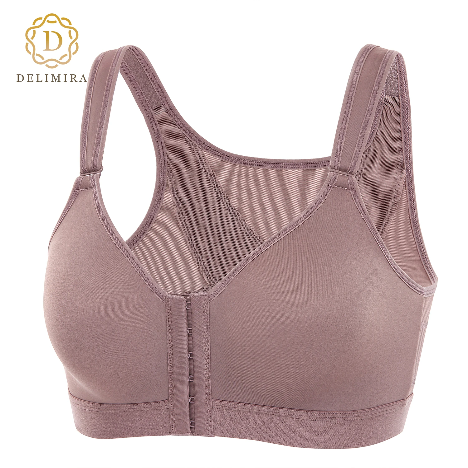 DELIMIRA Women's Front Closure Bra Posture Full Coverage No Underwire Unlined Back Support Bras