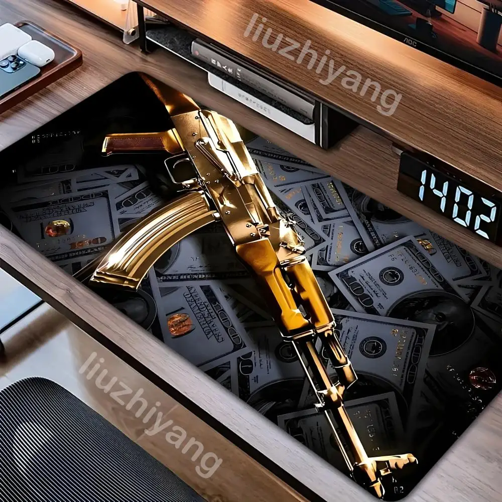

AK-47 Automatic Rifle and US Dollar Pattern Design Mouse Pad Computer Office Table Mat Rubber Anti-Slip Gaming Keyboard Mousepad