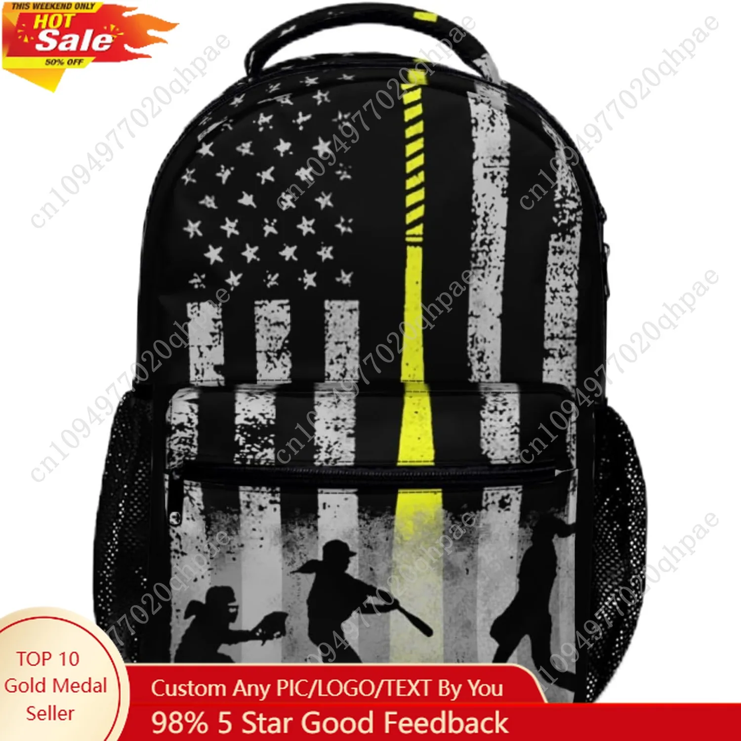 حقيبة ظهر كاجوال مطبوعة بعلم البيسبول حقيبة مدرسية حقائب ظهر للسفر #1