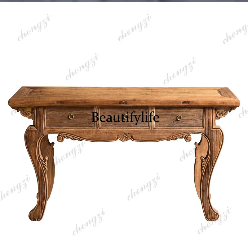 Old elm xuangantai solid wood strip case doorway drawer three buckets, modern table Nordic American style