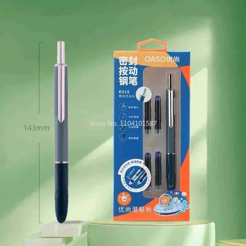 New OASO A016  Sealed Press Fountain Pen Automatic Press Writing Pen Calligraphy Office Replaceable Cartridge Ink Gift Engrave N
