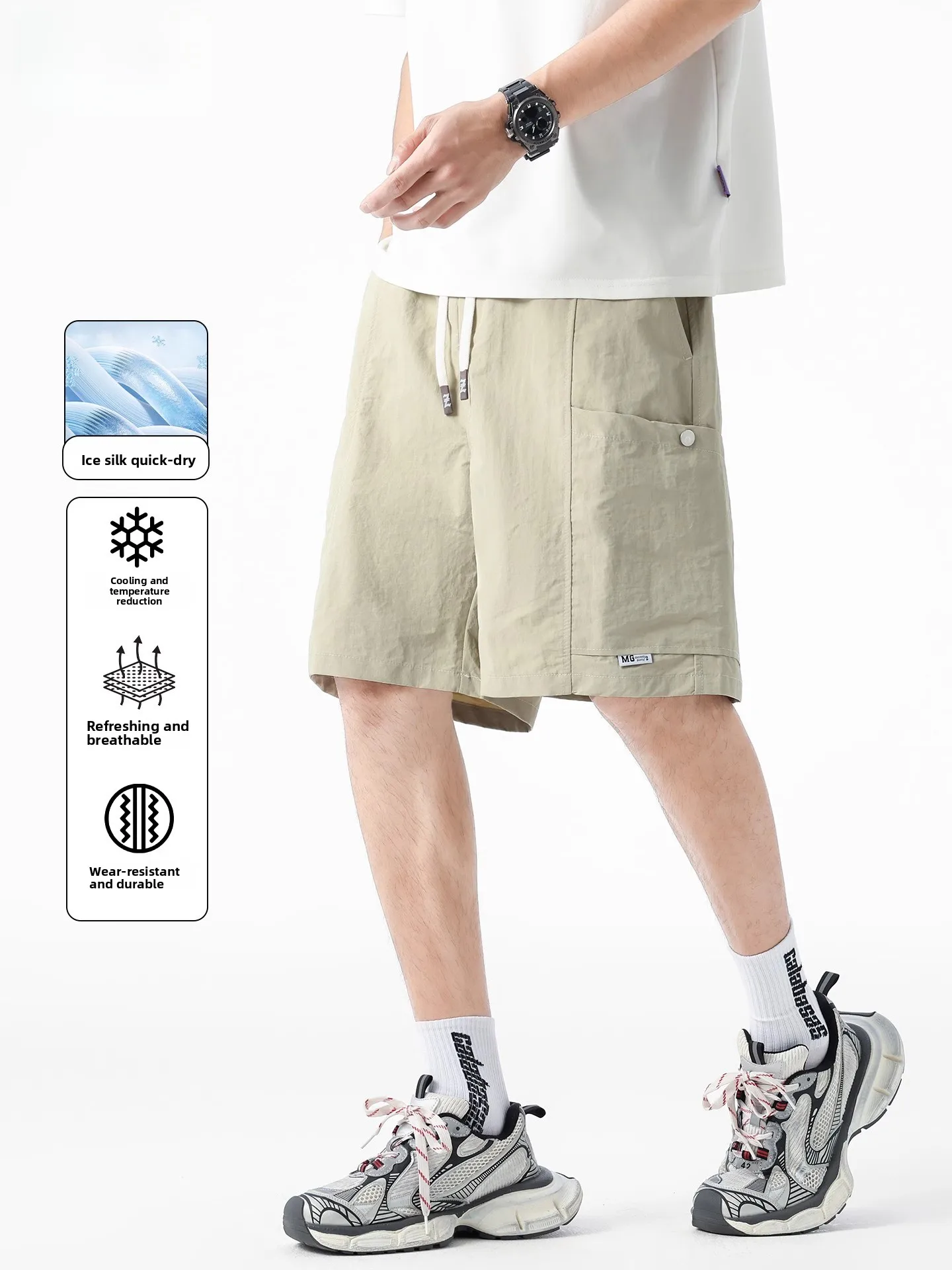

Ice Silk Qui Dry Workwear orts Men's Summer Thin Loose Baskeall Sports Outdoor Casual Five-Quarter Mid-Pants