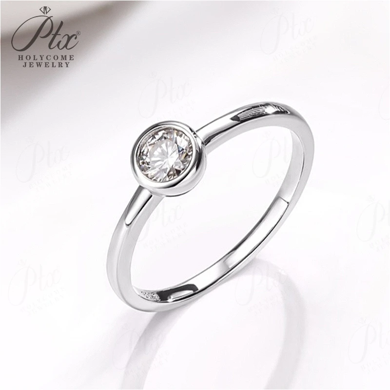 

5mm Wedding Ring Round Cut Moissanite D Color 925 Sterling Silver Plated with 18K Gold Pass Diamond Tester Holycome Jewelry