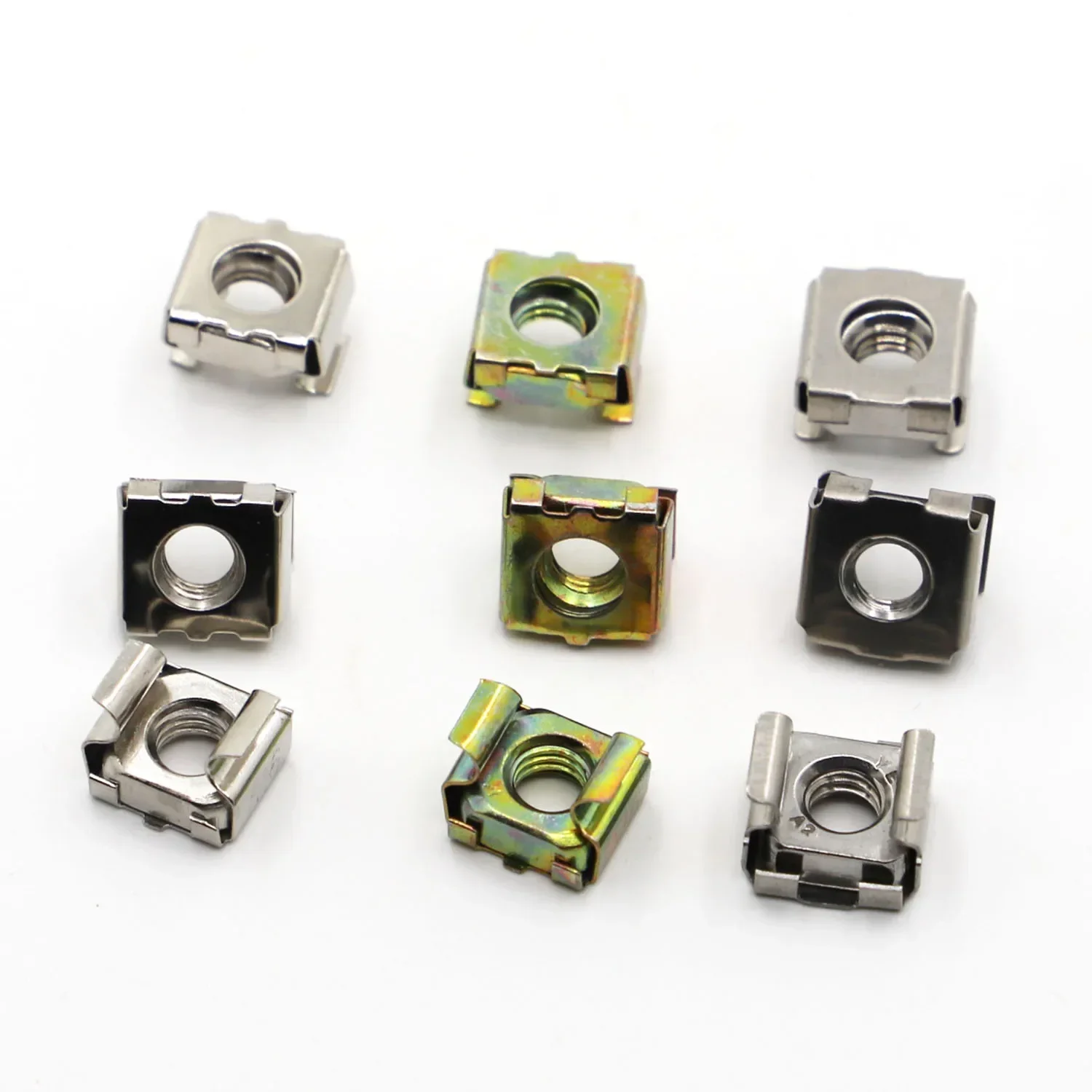 Color Zinc Nickel Stainless Steel Quartet Floating Nuts Cassette Elastic Enclosure Card Cage Nut Square Snap-In Nut Size:M4-M10