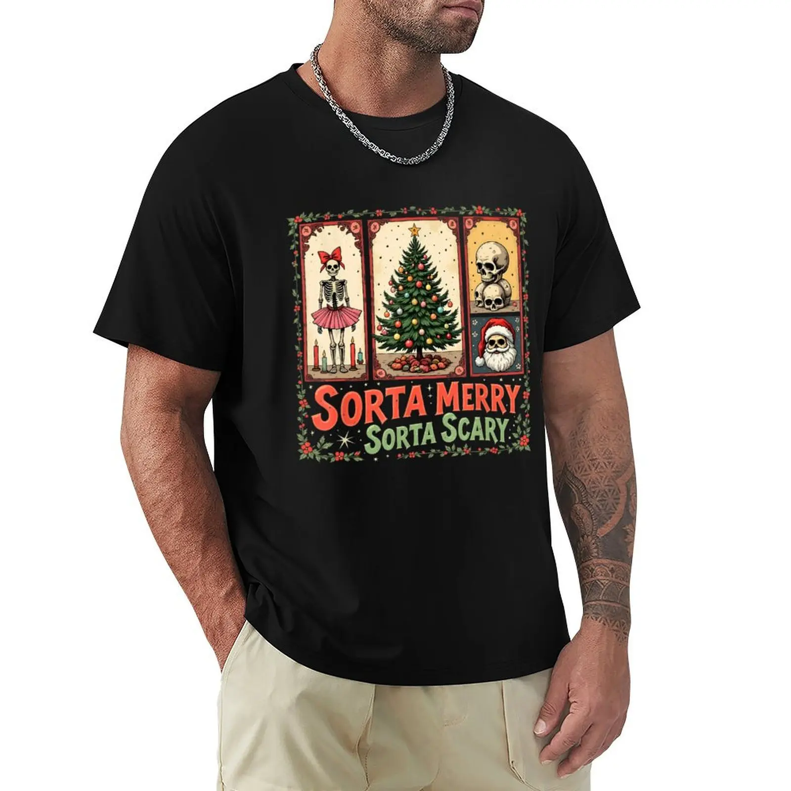 

Xmas Skeleton Sorta Merry Sorta Scary T-Shirt anime stuff fashion shirts men t shirts
