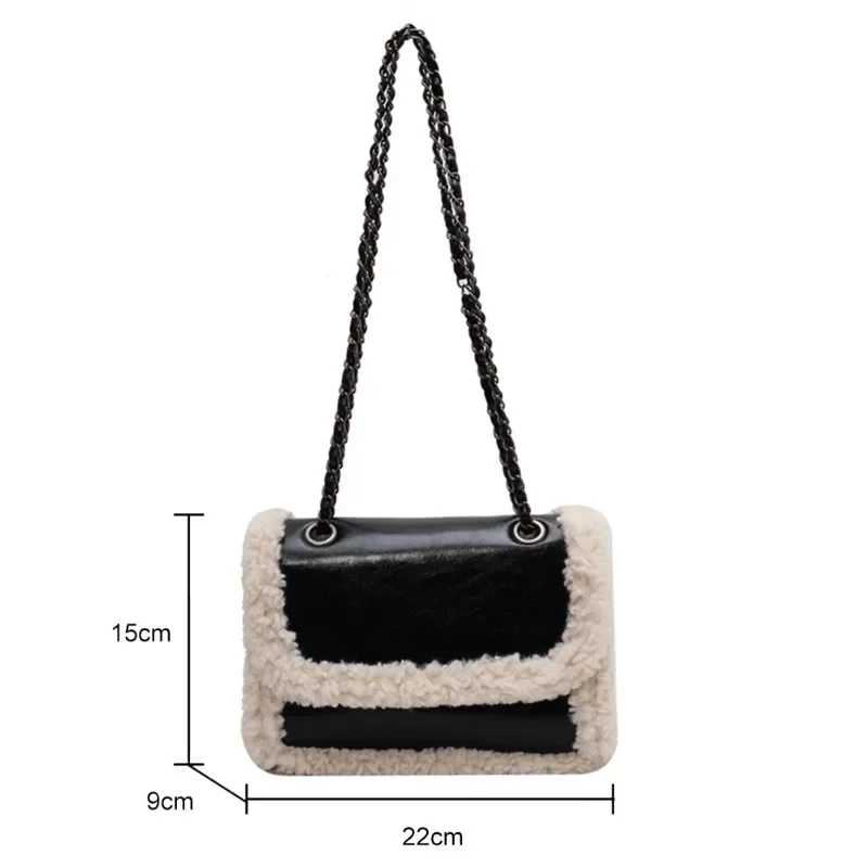 Retro Faux Fur Lambswool Handbag Women\'s Luxury Designer Bag PU Leather Messenger Bags Ladies Tote Bag Purses Chain Shoulder Bag