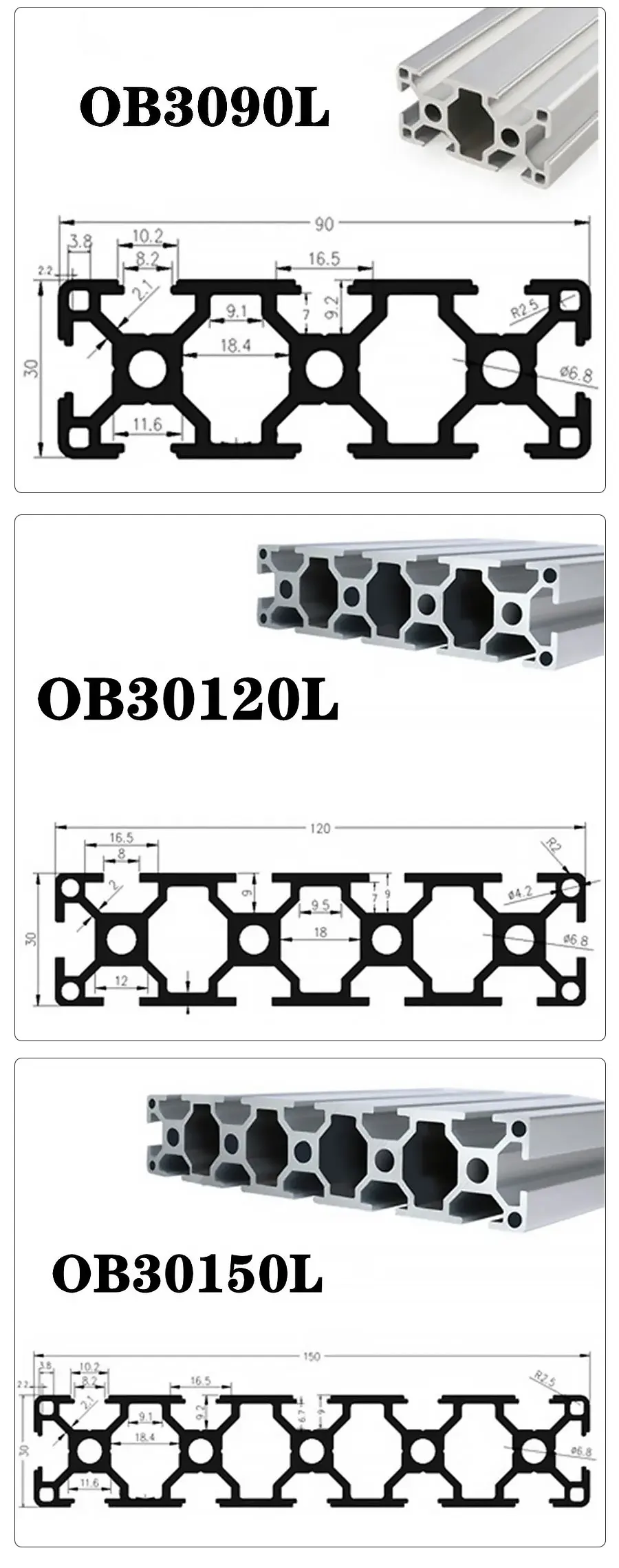 1pc Europäischen Rahmen Standard Eloxiert 3030/3060/3090/30120/30150 Aluminium Profil Für CNC 3D Drucker teil Werkbank – Detail 5