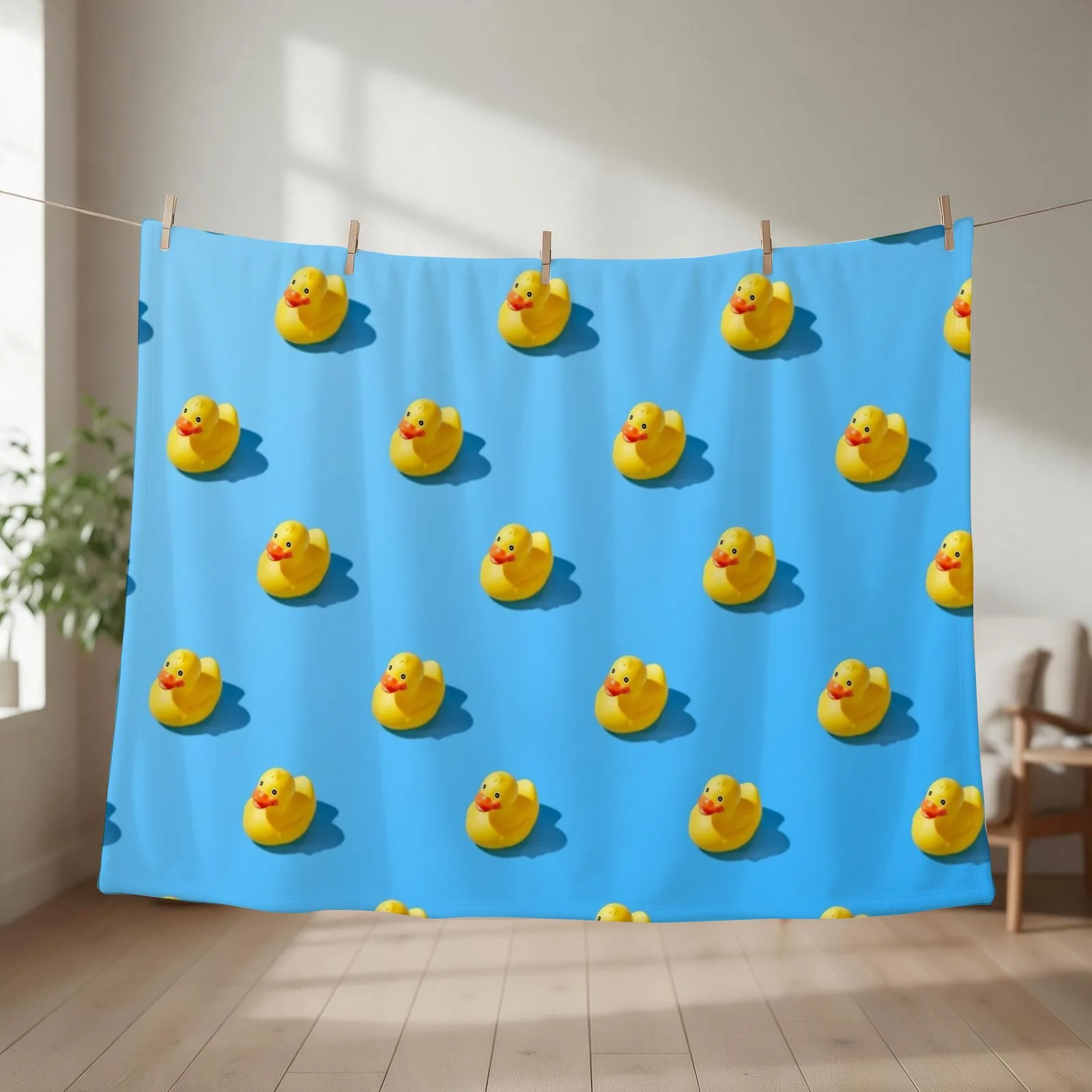Flat Lay Creative Summer Yellow Rubber Duck Pattern High Quality Photo Throw Blanket