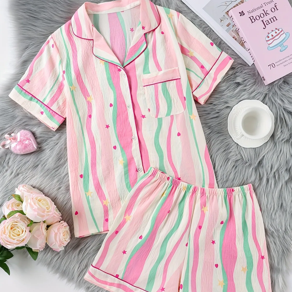 

Sexy Pajama Women's Colorful Line Home Suit Set Can Be Worn Outside in Summer Thin Style
