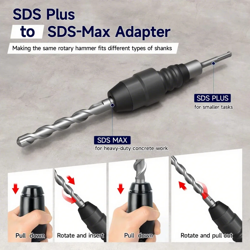 

1Pc SDS Plus to SDS Max Converter Drill Adapter Rotary Hammer Adapter Tool Connector Portable Impact Bit Connector Tool