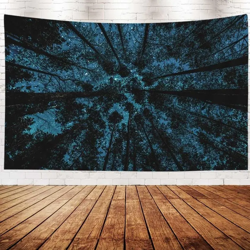 VIKAMA Night Forest Star Tapestry Tree Top View Polyester Wall Hanging Bedroom Dorm Living Room Decorative Gift Soft Durable
