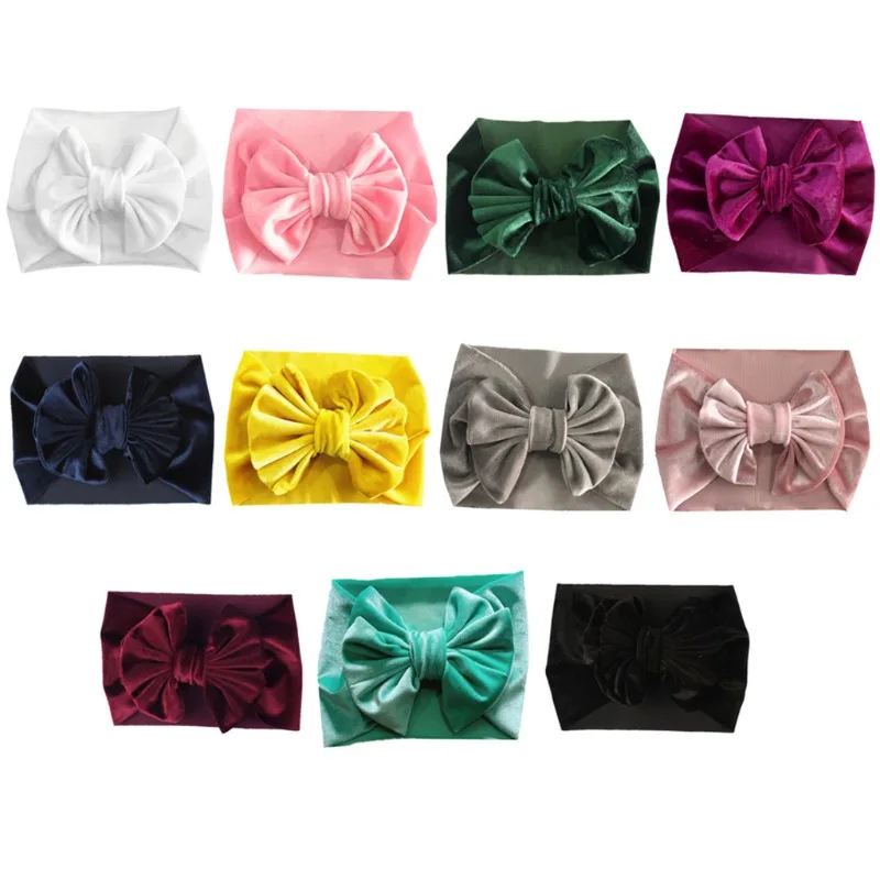 Cute Bows Baby Headband Soft Elastic Golden velvet Baby Girl Hair Bands For Newborn Infant Turban Headwear Baby Hair Accessories