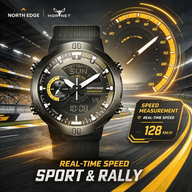 NORTH EDGE Men Digital Military Tactical Sports Wristwatch 50M Waterproof Swimming World Time Countdown Speed Measurement