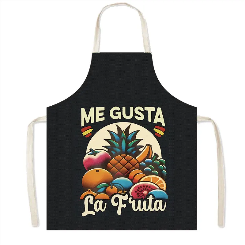 Me Gusta La Fruta España Print Cooking Aprons I Like Fruit Linen Pinafore Household Cleaning Clothing BBQ Chef Kitchen Apron