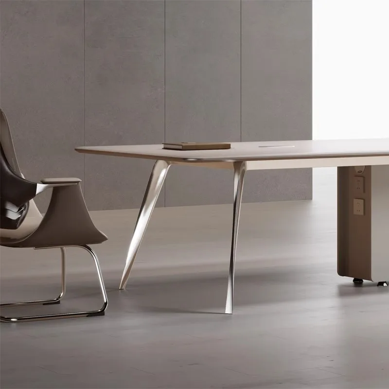 Light luxury modern minimalist long conference table aluminum alloy table rack high-end negotiation table household