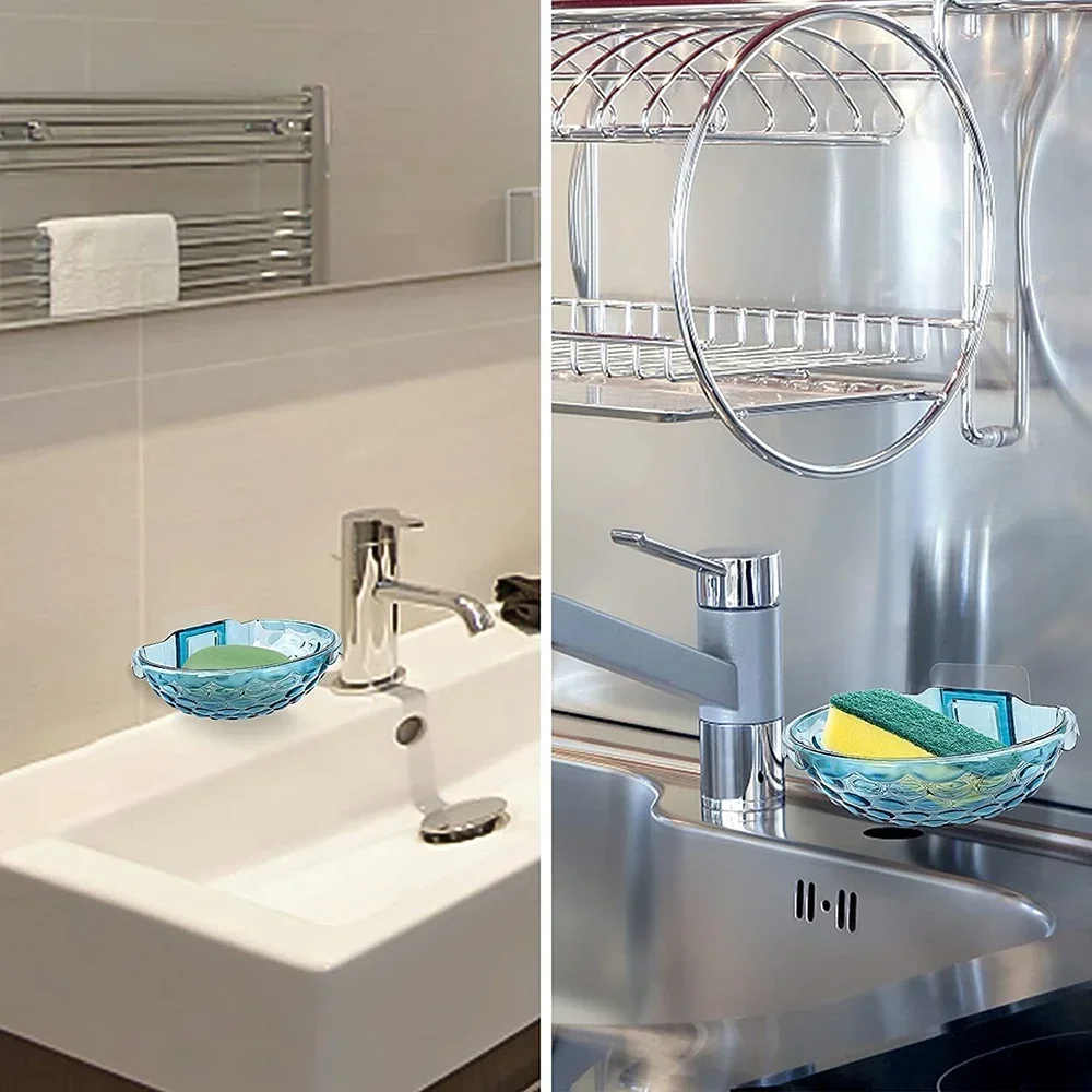 Soap Holder Adhesive Soap Dish No Drill Wall Mounted Shower Tray Bathroom Kitchen Sponge Rack Storage Accessory Quick Drain