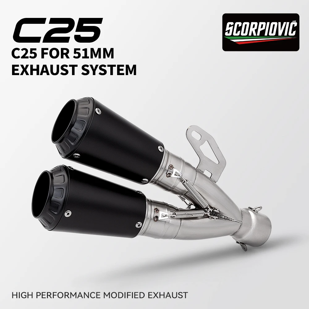 

Universal 51MM motorcycle exhaust pipe silencer double hole exhaust pipe stainless steel high quality C25